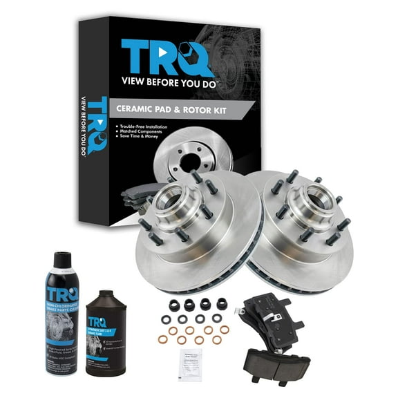 TRQ Front Ceramic Disc Brake Pad & Rotor Kit w/Chemicals for Chevy GMC Truck SUV BKA16858 Fits select: 1992-1999 CHEVROLET SUBURBAN, 2001 CHEVROLET EXPRESS CUTAWAY