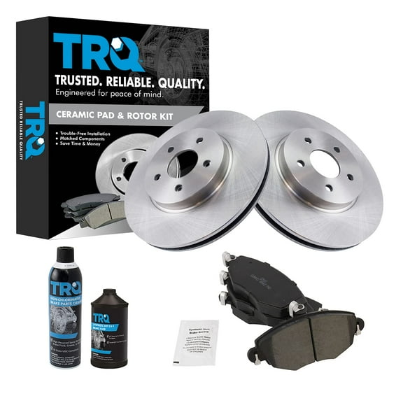 TRQ Front Ceramic Disc Brake Pad & Rotor Kit w/Chemicals for 02-08 Jaguar X-Type BKA16909
