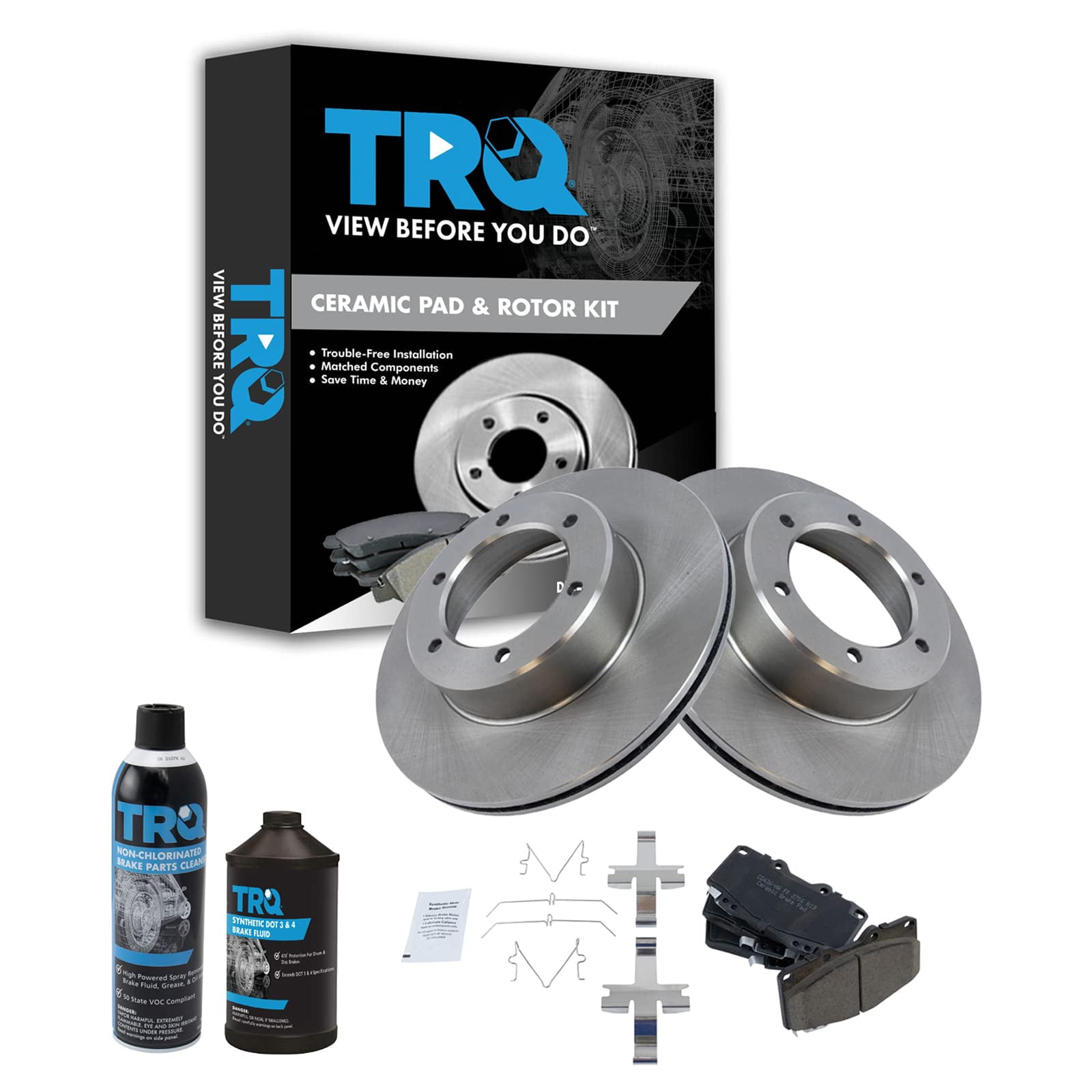 Padded Rotor TRQ Front Ceramic Disc Brake Pad & Rotor Kit w/Chemicals for Toyota ...