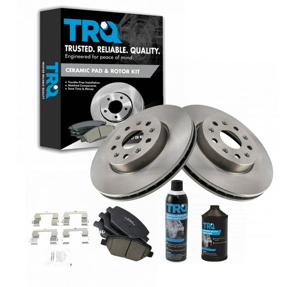 TRQ Front Ceramic Disc Brake Pads & Rotor Kit with Fluids for Chevrolet Camaro BKA19524