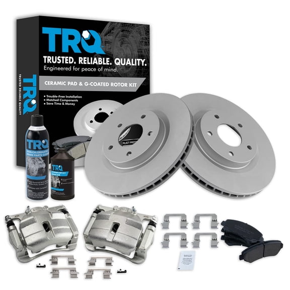 TRQ Front Ceramic Pad Coated Rotor & Caliper Kit w/Chemicals BKA23399