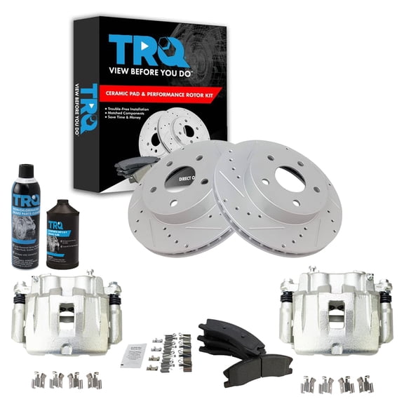 TRQ Front Ceramic Pad Performance Coated Rotor & Calipers Kit w/Chemicals BKA16497 Fits select: 1999-2004 JEEP GRAND CHEROKEE