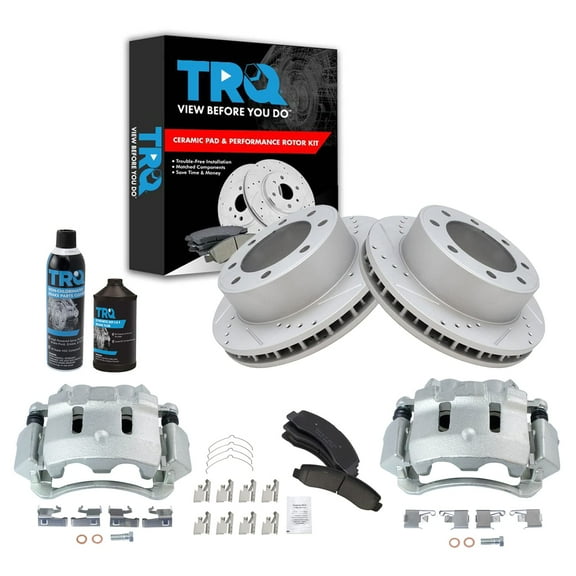 TRQ Front Ceramic Pad Performance Coated Rotor & Calipers Kit w/Chemicals BKA17320 Fits select: 2000-2004 FORD F250, 2000-2004 FORD F350