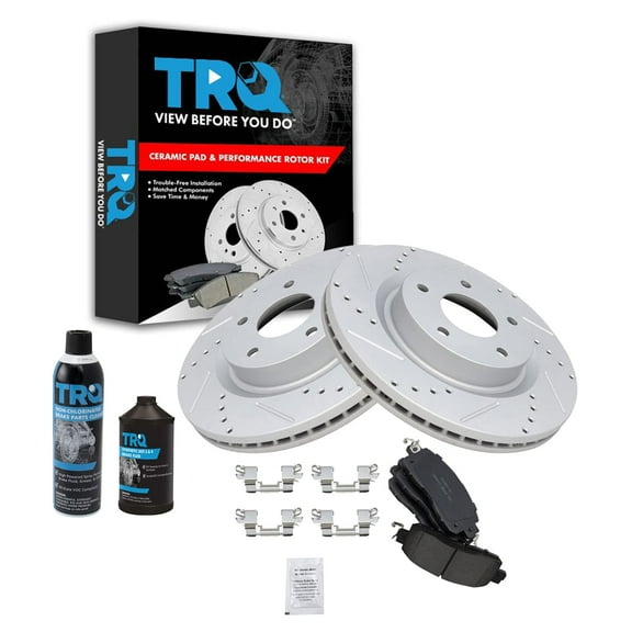 TRQ Front Ceramic Pad & Performance Coated Rotor Kit w/Chemicals BKA16558