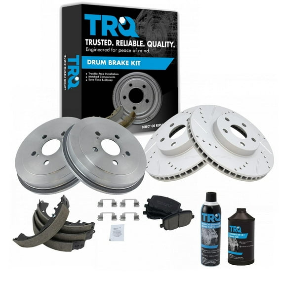 TRQ Front Ceramic Pads Performance Rotors Drums & Shoe Kit w/ Fluid for Corolla BKA18650