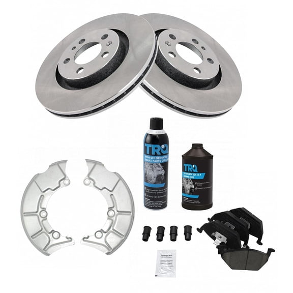 TRQ Front Ceramic Pads Rotors Dust Shields & Fluids Kit for Beetle Golf Jetta BKA19616 Fits select: 2000-2005 VOLKSWAGEN JETTA, 2000-2006 VOLKSWAGEN NEW BEETLE