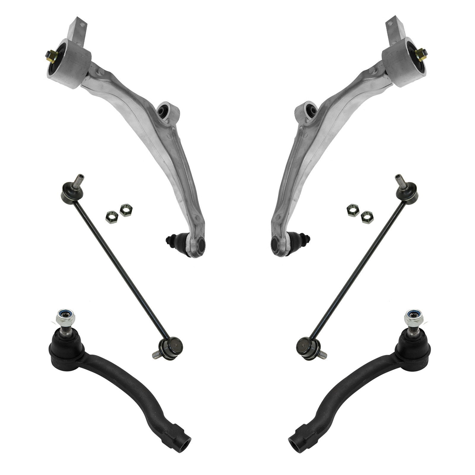AM Autoparts 6pc Front End Suspension Kit For Honda Pilot 2009-2015 – Includes Lower Control Arms, Ball Joints, Tie Rods & Sway Bar Links