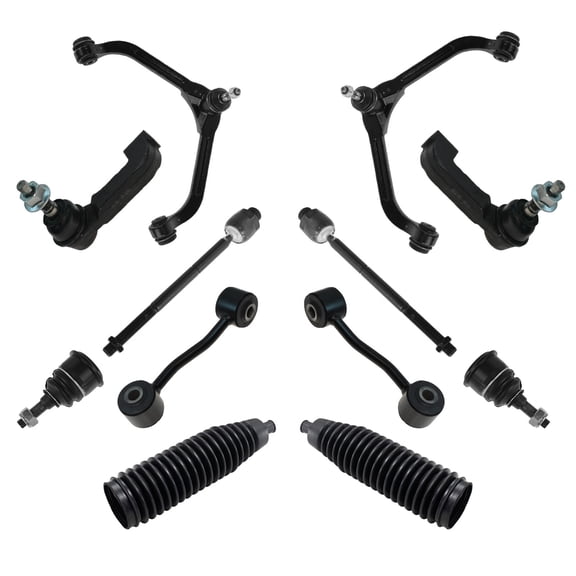 TRQ Front Steering & Suspension Kit Ball Joint Control Arm with Ball Joint Steering Rack & Pinion Bellow Sway Bar Stabilizer Link Tie Rod Fits 2002-2004 Jeep Liberty