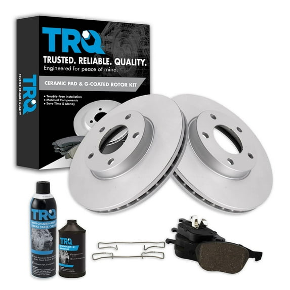 TRQ Front Disc Brake Pad & Coated Rotor Kit w/Chemicals for 04-06 Mazda3 2.0L BKA23999