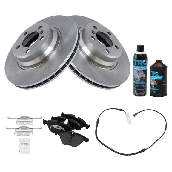 TRQ Front Disc Brake Pad & Rotor w/ Wear Sensors Kit w/Chemicals for BMW E65 BKA19968