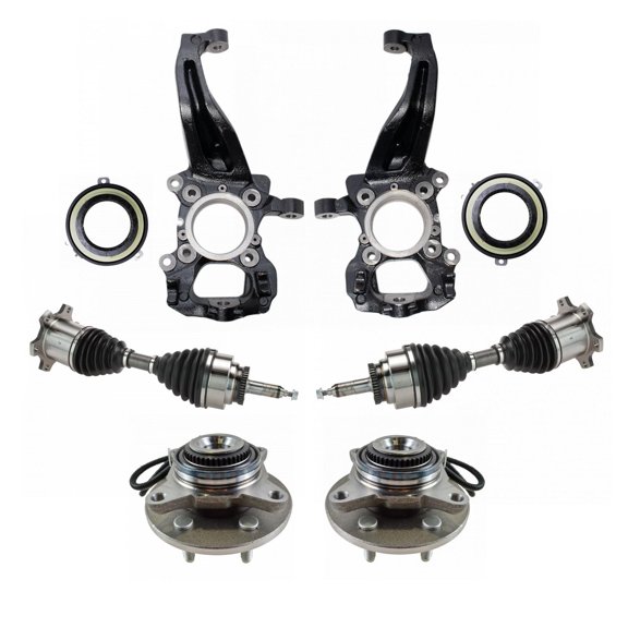 TRQ Front Drivetrain Kit Auto-Locking Hub Actuator CV Axle Shaft Assembly Steering Knuckle Wheel Hub Bearing Assembly Fits 2005-2008 Ford F-150 2006-2008 Lincoln Mark LT