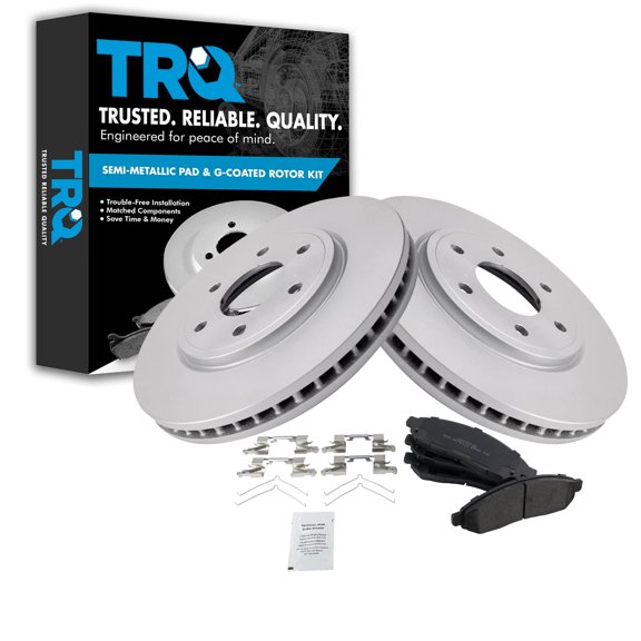 TRQ Front Brake Pad & Rotor Kit Brake Pads Brake Rotor Semi-Metallic Premium G-Coated Fits Select 2005-2017 Nissan Frontier 2009-2012 Suzuki Equator