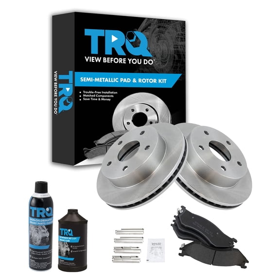 TRQ Front Metallic Brake Pad & Brake Rotor Kit w/Fluids for 00-01 Dodge Ram 1500 BKA18217