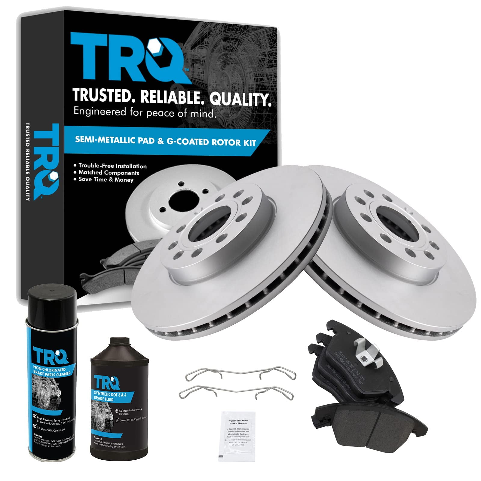 TRQ Front Metallic Brake Pad & Coated Rotor Kit w/Fluids for A3 VW ...