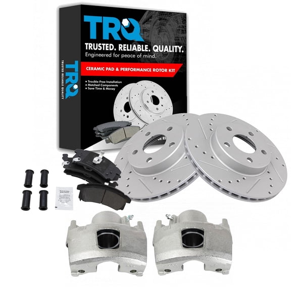 TRQ Front Metallic Pads Performance Rotors & Caliper Kit Fits Select Buick Chevy Olds