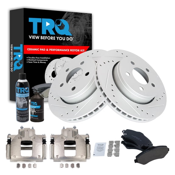 TRQ Front Performance Brake Pad & Rotor Kit Brake Caliper Brake Chemical Kit Brake Pads Brake Rotors Set Ceramic Premium G-Coated Fits 2007-2010 Dodge Nitro 2008-2012 Jeep Liberty