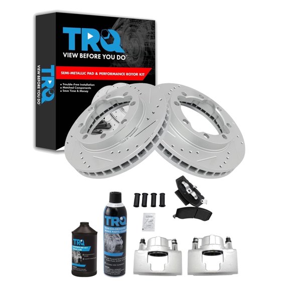 TRQ Front Performance Brake Pad & Rotor Kit Brake Caliper Brake Chemical Kit Brake Pads Brake Rotors Set Semi-Metallic Premium G-Coated Fits 1994-2000 Chevrolet K3500