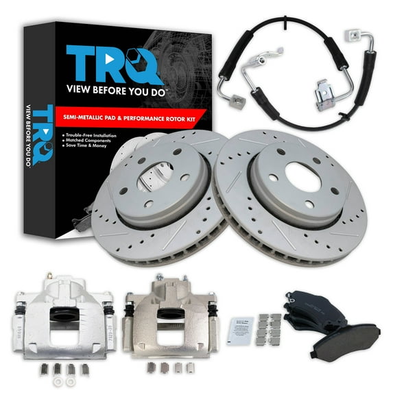 TRQ Front Performance Brake Pad & Rotor Kit Brake Caliper Brake Hose Brake Pads Brake Rotors Set Ceramic Premium G-Coated Fits Select 2008-2010 Jeep Wrangler