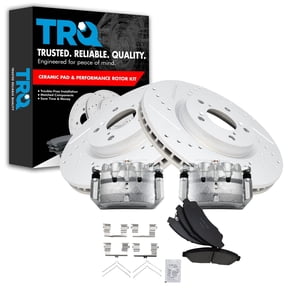 TRQ Front Performance Brake Pad & Rotor Kit Brake Caliper Brake Pads Brake Rotors Set Ceramic Fits Select 2007-2013 Acura MDX 2010-2013 ZDX