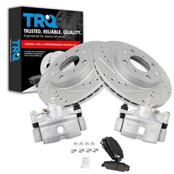 TRQ Front Performance Brake Pad & Rotor Kit Brake Caliper Brake Pads Brake Rotors Set Ceramic Premium G-Coated Fits Select 1990-2000 Honda Civic 1993-1997 Civic del Sol 1990-1991 CRX