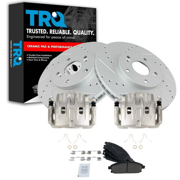 TRQ Front Performance Brake Pad & Rotor Kit Brake Caliper Brake Pads Brake Rotors Set Ceramic Premium G-Coated Fits Select 2003-2006 Acura MDX