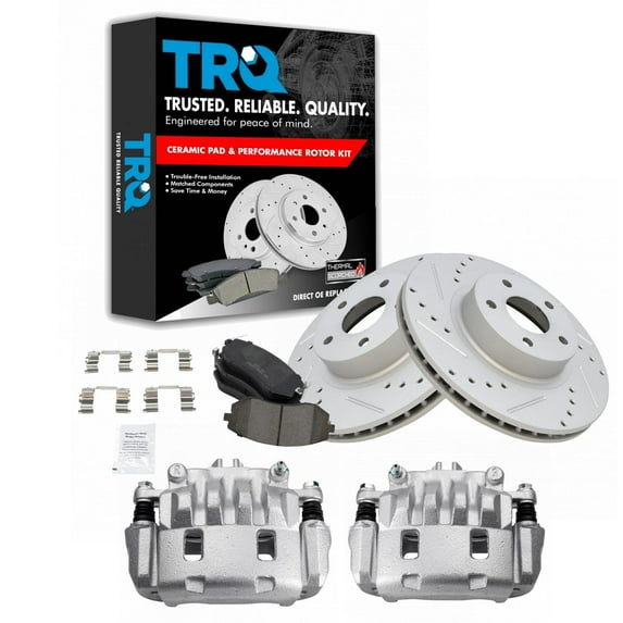 TRQ Front Performance Brake Pad & Rotor Kit Brake Caliper Brake Pads Brake Rotors Set Ceramic Premium G-Coated Fits Select 2005-2006 Saab 9-2X 2002-2011 Subaru Impreza 2003-2005 Legacy