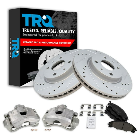 TRQ Front Performance Brake Pad & Rotor Kit Brake Caliper Brake Pads Brake Rotors Set Ceramic Premium G-Coated Fits Select 2008-2011 Ford Focus