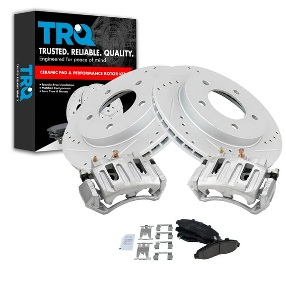 TRQ Front Performance Brake Pad & Rotor Kit Brake Caliper Brake Pads Brake Rotors Set Ceramic Vented Premium G-Coated Fits Select 1997-2001 Ford F-150