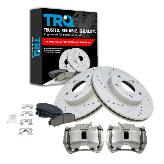 TRQ Front Performance Brake Pad & Rotor Kit Brake Caliper Brake Pads Brake Rotors Set Ceramic Vented Premium G-Coated Fits Select 2003-2007 Honda Accord