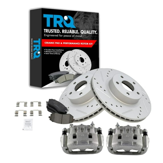 TRQ Front Performance Brake Pad & Rotor Kit Brake Caliper Brake Pads Brake Rotors Set Ceramic Vented Premium G-Coated Fits Select 2005-2006 Saab 9-2X 2003-2008 Subaru Impreza 2002-2005 Legacy