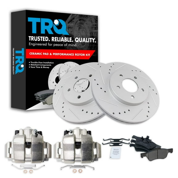 TRQ Front Performance Brake Pad & Rotor Kit Brake Caliper Brake Pads Brake Rotors Set Ceramic Vented Premium G-Coated Fits Select 2005-2010 Ford Escape 2005-2009 Mercury Mariner