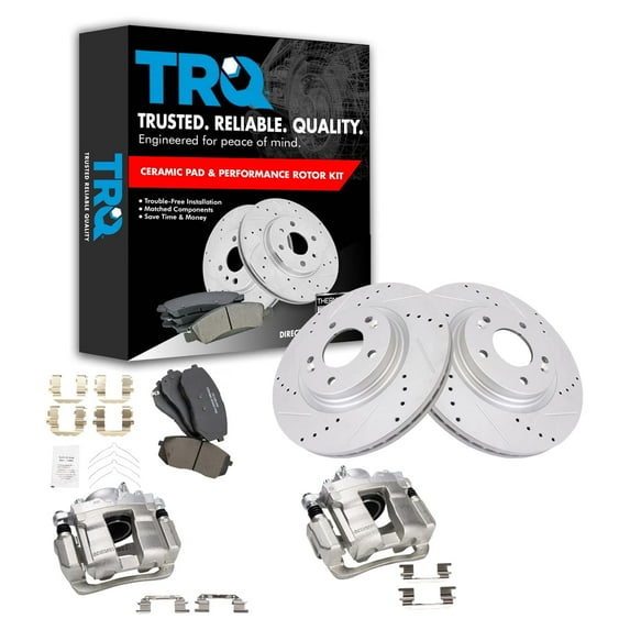 TRQ Front Performance Brake Pad & Rotor Kit Brake Caliper Brake Pads Brake Rotors Set Ceramic Vented Premium G-Coated Fits Select 2016 Kia Optima