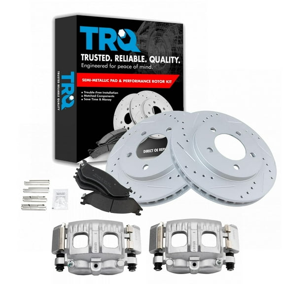 TRQ Front Performance Brake Pad & Rotor Kit Brake Caliper Brake Pads Brake Rotors Set Semi-Metallic Premium G-Coated Fits Select 1997-2002 Ford Expedition 1998-2002 Lincoln Navigator