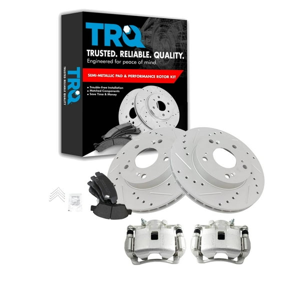 TRQ Front Performance Brake Pad & Rotor Kit Brake Caliper Brake Pads Brake Rotors Set Semi-Metallic Vented Premium G-Coated Fits Select 2002-2006 Acura RSX
