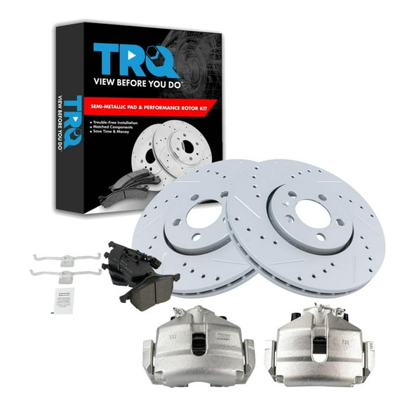 TRQ Front Performance Brake Pad & Rotor Kit Brake Caliper Brake Pads Brake Rotors Set Semi-Metallic Vented Premium G-Coated Fits Select 2005 Volkswagen Jetta