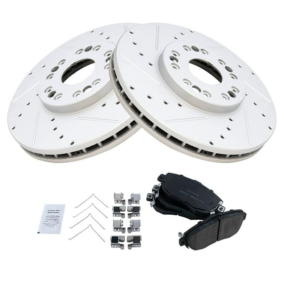 TRQ Front Performance Brake Pad & Rotor Kit Brake Pads Brake Rotors Set Ceramic Premium G-Coated Fits Select 1993-2005 Lexus GS300 1998-2000 GS400 2001-2005 GS430 IS300 2002-2010 SC430