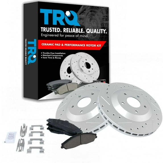 TRQ Front Performance Brake Pad & Rotor Kit Brake Pads Brake Rotors Set Ceramic Premium G-Coated Fits Select 1997-2004 Chevrolet Corvette