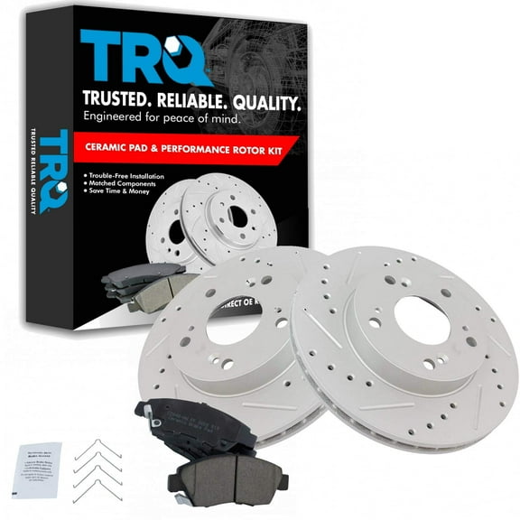 TRQ Front Performance Brake Pad & Rotor Kit Brake Pads Brake Rotors Set Ceramic Premium G-Coated Fits Select 2002-2006 Acura RSX 2006-2011 Honda Civic 2011-2015 CR-Z