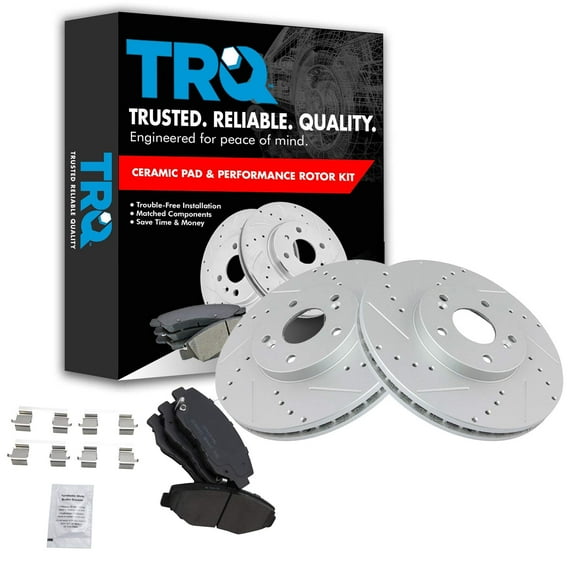 TRQ Front Performance Brake Pad & Rotor Kit Brake Pads Brake Rotors Set Ceramic Premium G-Coated Fits Select 2003-2008 Honda Pilot