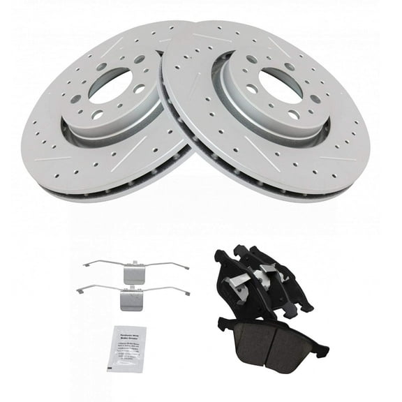 TRQ Front Performance Brake Pad & Rotor Kit Brake Pads Brake Rotors Set Ceramic Premium G-Coated Fits Select 2003-2014 Volvo XC90