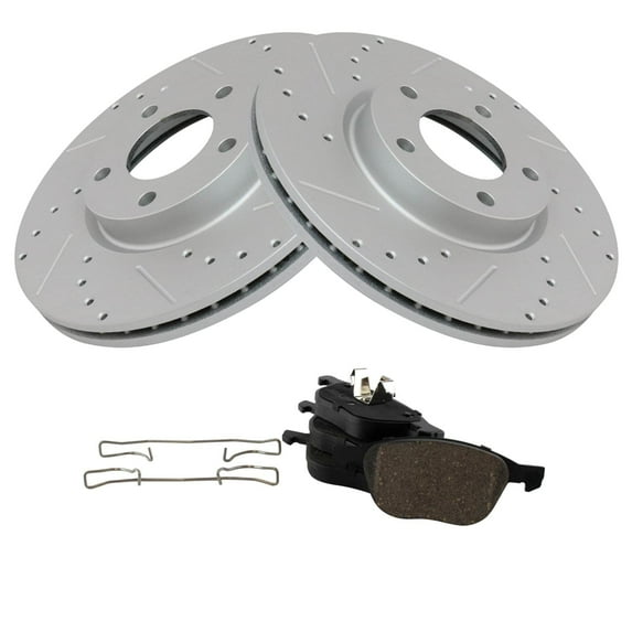 TRQ Front Performance Brake Pad & Rotor Kit Brake Pads Brake Rotors Set Ceramic Premium G-Coated Fits Select 2004-2013 Mazda 3 2006-2015 5