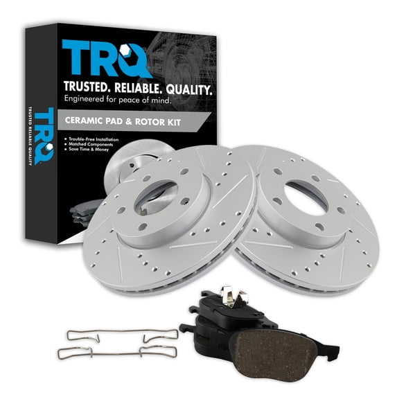 TRQ Front Performance Brake Pad & Rotor Kit Brake Pads Brake Rotors Set Ceramic Premium G-Coated Fits Select 2004-2013 Mazda 3