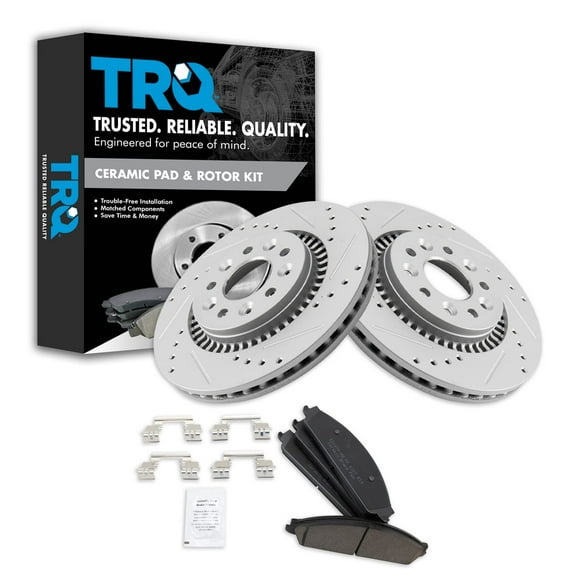 TRQ Front Performance Brake Pad & Rotor Kit Brake Pads Brake Rotors Set Ceramic Premium G-Coated Fits Select 2005-2007 Ford Five Hundred Freestyle 2008-2009 Taurus Taurus X Mercury Montego Sable