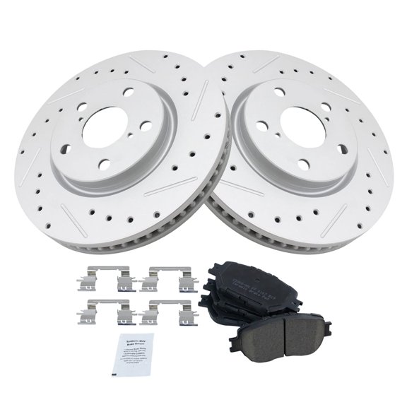 TRQ Front Performance Brake Pad & Rotor Kit Brake Pads Brake Rotors Set Ceramic Premium G-Coated Fits Select 2006 Lexus GS300 2009-2015 IS250