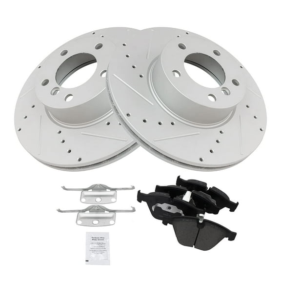 TRQ Front Performance Brake Pad & Rotor Kit Brake Pads Brake Rotors Set Ceramic Premium G-Coated Fits Select 2007-2013 BMW 328i 2009-2013 328i xDrive 2007-2008 328xi 2013-2015 X1