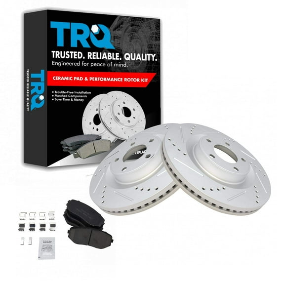 TRQ Front Performance Brake Pad & Rotor Kit Brake Pads Brake Rotors Set Ceramic Premium G-Coated Fits Select 2007-2014 Ford Edge 2007-2015 Lincoln MKX