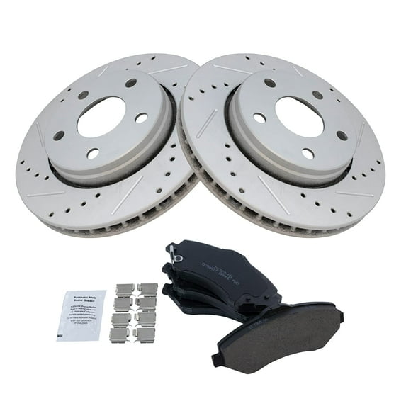 TRQ Front Performance Brake Pad & Rotor Kit Brake Pads Brake Rotors Set Ceramic Premium G-Coated Fits Select 2007-2017 Jeep Wrangler 2018 Wrangler JK