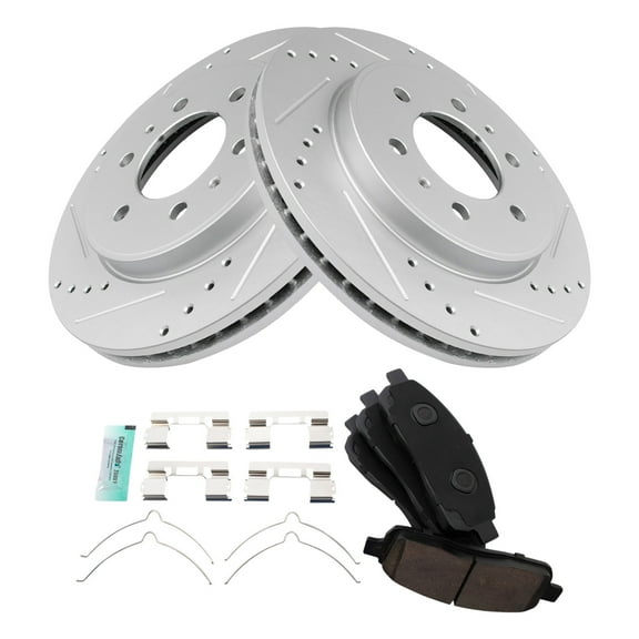 TRQ Front Performance Brake Pad & Rotor Kit Brake Pads Brake Rotors Set Ceramic Premium G-Coated Fits Select 2009 Ford F-150