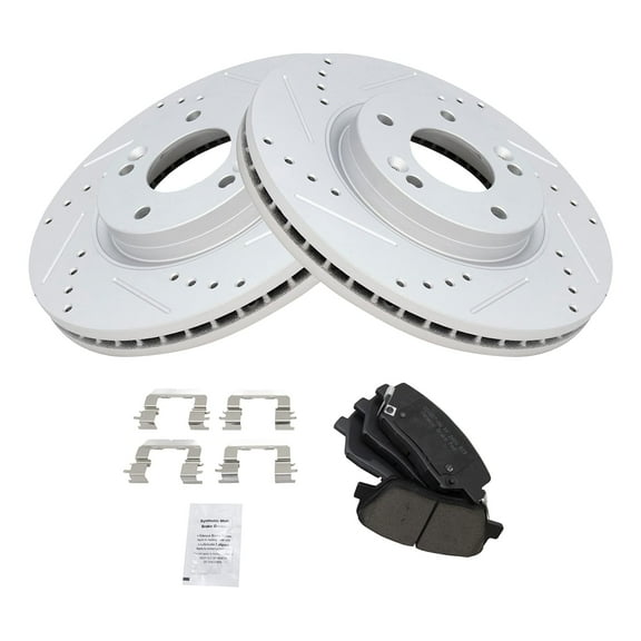 TRQ Front Performance Brake Pad & Rotor Kit Brake Pads Brake Rotors Set Ceramic Premium G-Coated Fits Select 2010-2012 Hyundai Santa Fe 2011-2013 Kia Sorento