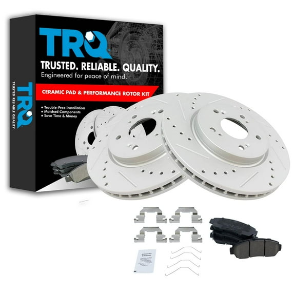 TRQ Front Performance Brake Pad & Rotor Kit Brake Pads Brake Rotors Set Ceramic Premium G-Coated Fits Select 2011 Honda Accord Crosstour 2012-2016 CR-V 2012-2015 Crosstour